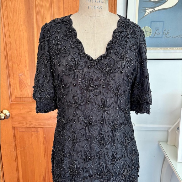 VINTAGE 1990’s Laurence Kazar Black Beaded Lace Dress! - Picture 5 of 9